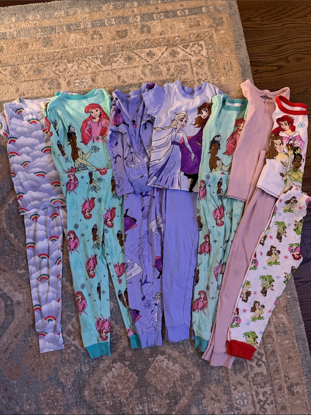 7x Disney Girls' Princess Character One-Piece Pajamas - Purple, Mint, Pink
